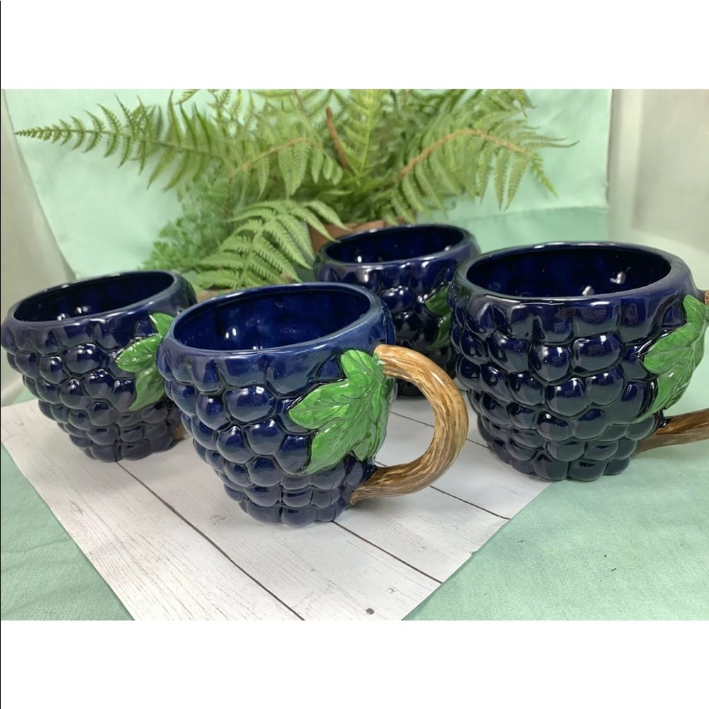 ⭐️4 Pacific Rim Figural Grape Purple Coffee Cups Ceramic